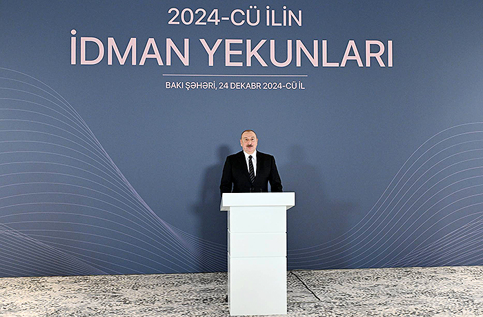 Prezident İlham Əliyev 2024-cü ilin idman yekunlarına həsr olunan mərasimdə çıxış edib}